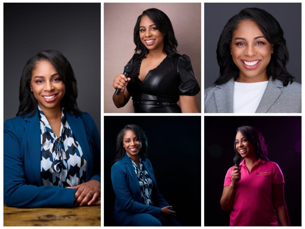 Grid of professional business headshots showing variety of poses and expressions