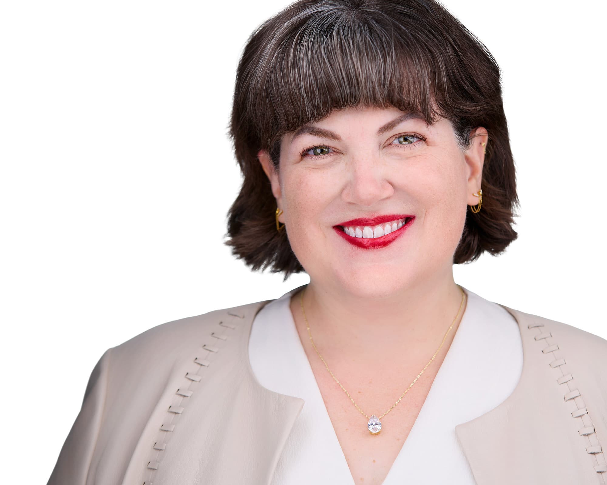 Professional woman headshot with natural enhanced makeup