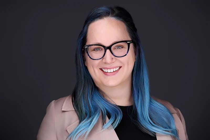 Approachable female counselor headshot in a soft blazer - Pittsburgh therapist photography for Psychology Today